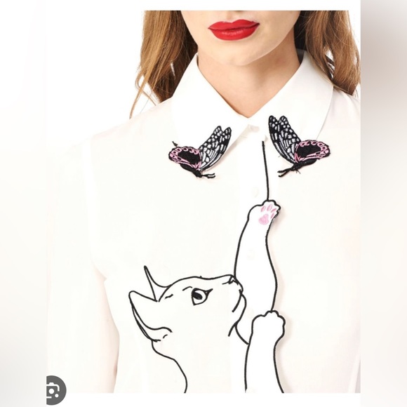 Snow Bird Cat & Butterfly Top by Banned Retro - Picture 6 of 13